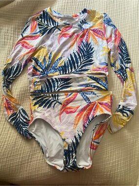 Calia Long Sleeve Two-Piece Swimsuit - Multicolor Leaf Print size M
